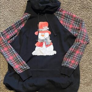 Torrid Black Plaid Sleeve Snowman Hoodie
